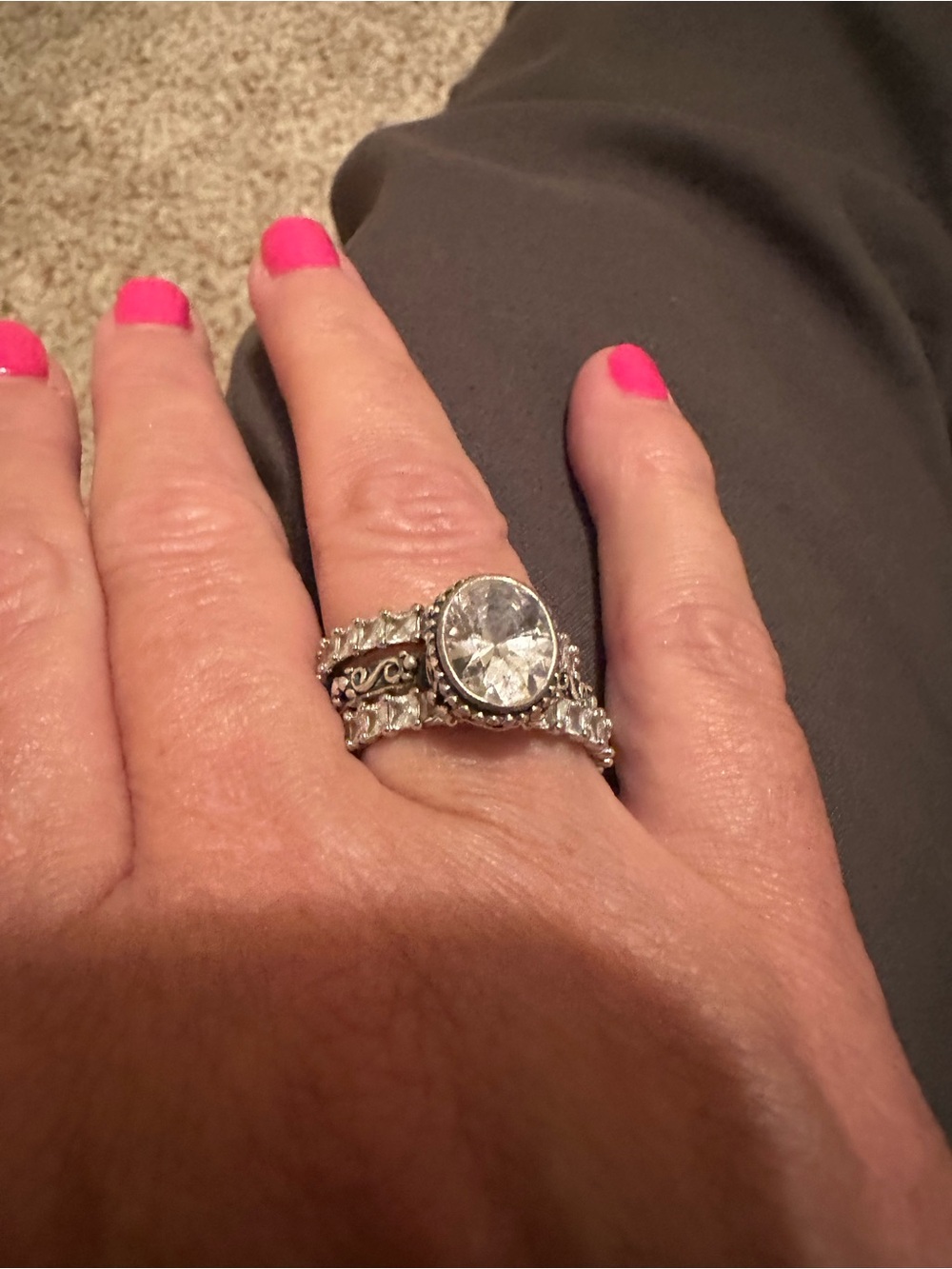 Premier Designs Silver-Tone Round Crystal Statement Ring with Clear Center